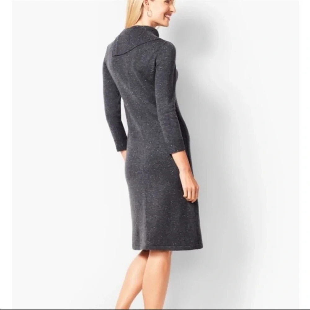 Talbots Sweater Dress Gray Donegal Speckled Cowl Neck Knit Size Small‎